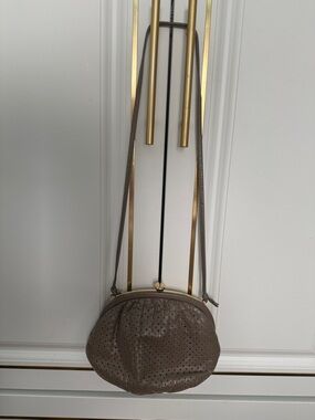 Vintage Taupe Perforated Crossbody Bag - Unbranded
